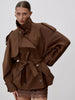 Chic Stand Collar Lace Up Trench Coat Women Long Sleeves Single Breasted Short Windbreaker Spring Lady Daily Street Jacket