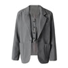 Gray 3 Piece Set Women's Lapel Blazer Short Vest High Waist Drawstring Wide Leg Pants Suit Autumn