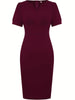 Women Puffy Sleeve V-Veck Vintage Slim Work Office Cocktail Party Knee Length Sheath Bodycon Pencil Slim Dress