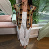 Printed Faux Fur Splicing Jacket Autumn Winter V-neck Slim Waist Cinched Full Sleeve Cropped Coat Women's Outwear