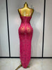 Rhinestones Sexy Mesh See Through Bodycon Dress Women Birthday Evening Cocktail party Gown Red Carpet Club Stage Outfit