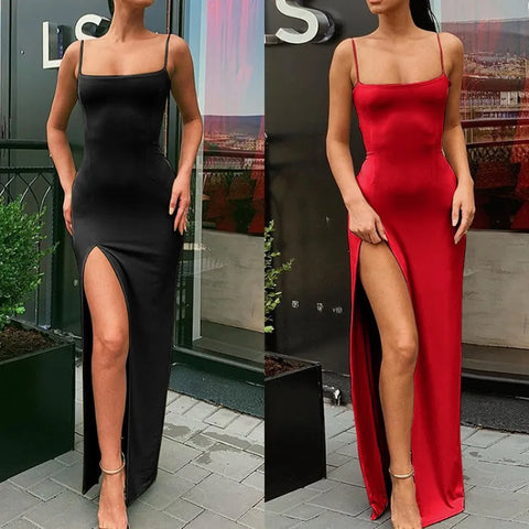 Dresses Woman Slim Waist Solid Color Split Camisole Skirt