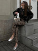 Vintage Leopard Print Denim Jean Women Y2K Casual High Waist Straight Pencil Long Pants Harajuku Streetwear Chic Female Trousers