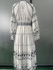 Retro Elegant Stand Collar Long Dress Women Spring Pattern Print Belted Buckle Party Autumn Sleeve A-Line Boho