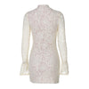 Turtleneck Long Flare Sleeve Patchwork Lace Hollow Out Button Sexy Mini Dress Spring Women Clothes Party Nightclub