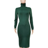 Winter Black Turtleneck Sexy Women Dress Autumn Long Sleeve Skinny Midi Boydcon Casual Blue Plush Knee-Length Party