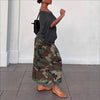 Women's Camouflage Wide Leg Pants Loose Casual High Waist Vintage Pockets Cropped Pants Harajuku Capris