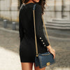 Women's Long-sleeved Dress O-neck Pullover High-waist Slim Button Girl Hip-covering Short Skirt
