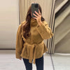 Chic Green Suede Lace Up Jackets Women Loose Stand Collar Belt Long Sleeve Buttons Coats Autumn Winter Lady Outwear