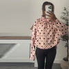 Pink Polka Dot Jacket For Women Casual Stand Collar Long Sleeve Button Loose Coat Lady Spring Chic Street Outerwear
