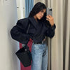 Solid Turn-down Collar Full Sleeve Coat Women Double Breasted Short Blazer Spring Lady Daily Casual Street Outfit