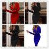 Sexy Deep V-neck Long-sleeved Slim Dress For Women Autumn Winter Solid Color Office Ladiy Button Hip Dresses Female