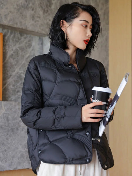 Janveny 90% White Duck Down Jacket Women Ultra Light Down Coat Casual Loose Stand-Up Collar Clothes Waterproof Windproof Outwear