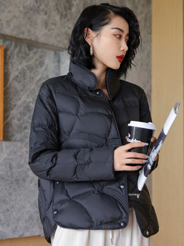 Janveny 90% White Duck Down Jacket Women Ultra Light Down Coat Casual Loose Stand-Up Collar Clothes Waterproof Windproof Outwear