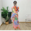 Pleated Print Dress For Women Stand Collar Long Sleeves Slim Style Female Elegant Clothing Spring 2DA4141
