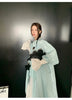 Spring Autumn Long Cute Sweet Thin Blue Trench Coat for Women Bow Lantern Sleeve Loose Casual Chic Overcoat