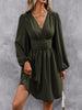 Dresses Woman Clothing V Neck Lantern Sleeve Wrap Mini Dress Ruched Waist Flowy Hem Elegant for Autumn and Party Styles