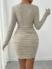 Elegant Asymmetric Hem Knit Dress for Women with Ruffle Collar Long Sleeve Slim Fit Autumn Winter Dress