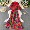 Sexy chic puff sleeve slim Criss-Cross A-line dress Chic Vintage Women Casual women clothing