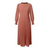 Elegant Women Pleated Dress Classy Smocked Cuffs Long Sleeve O Neck Fit and Flare Long Vestidos Commute Solid Party Robes