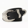 American Y2K Retro Rhinestones Belt Women Punk Hip Hop Rock Style Jeans Belts Black PU Leather Needle Buckle Belt
