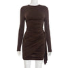 Sexy O-neck Long Sleeve Bandage Solid Short Dress Streetwear Women's Elegant High Waist Tunics Ruched Party Club Dresses