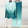 High Street Designer Suit Set Women's Gradient Color Printed Single Button Blazer Flare Pants Suit 2pcs