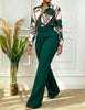 Autumn Women Elegant Outfit Set Printed Stand Collar Long Sleeve Shirt Top Straight‑leg Pants Casual Two‑piece Set