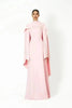 High Neck Cape Sleeve Slim-Fit Maxi Dress Pearl Trim Solid Color Floor Length Modest Abaya Style Formal Occasion Women