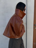 Beige Croc Leather Cropped Jacket Y2k Stand Collar Long Sleeve Wide Cuff Oversize Coat Autumn Street Daily Casual Outerwear