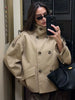 Two-color Retro Short Trench Coat Classic Women's Short Trench Coat With Epaulettes is Suitable For Elegant Wais