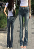 Gothic Buddha Head Womens Jeans Y2K Clothes Hip Hop Pocket Embroidery Vintage Blue Baggy Jeans Low Waist Wide Leg Trousers
