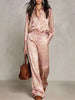 Women's Bohemian Paisley Print Two-Piece Set Lapel Neck Long Sleeve Blouse Top Wide Leg Pants Casual Loose Suit for Vacation
