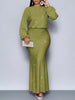 Shiny Women's Dress Spring Autumn O-neck Long Sleeve Slim Hips Banquet Long Dress Female Pleated Party Fishtail Dresses