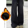Womens Jeans Y2k Jeans Flared Trousers Black Gray Straight Leg Winter Warm Fleece Lined Loose Fit High Waist Wide Leg