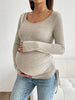 Maternity Clothes Pleated Slim-fit Pregnant Women's Knitted Sweater Clothing Dress Pregnancy Round-neck Long-sleeved T-shirt