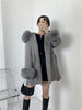 Woolen Coat Oversize Ladies Outerwear Winter Women Natural Fox Fur Collar Cuffs Jacket Hood Cashmere Wool