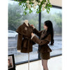 French Casual Retro Tweed Two Piece Set Women Autumn Winter Slim Double Breasted Cape Coat + Belted Skirt Elegant Vintage Outfit