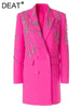 Women's Heavy Industry Nail Bead Blazer Notched Collar Double Breasted Loose Suit Jackets Autumn