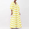 Elegant V-neck Puff Sleeve Long Dress Women's Striped Print Loose Swing Party Dress Casual High Waist Pleated Maxi Dress