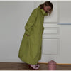 Women's Stand High Collar Single Metal Button Long Trench Coat Oversized Drop Shoulder Side Pocket Weekend Commute Casual Coat