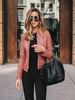 Vintage Women PU Leather Bomber Jacket Casual Autumn Winter Zipper Windbreaker Streetwear Female Blazer Y2K Clothes