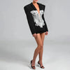 White Lace Patchwork Blazer Women's Notched Collar Slim Fit Long Sleeves Single Breasted Suit Jacket Tide