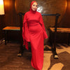 White Pearl Trim Cape Maxi Dress Women Elegant Long Sleeve Cinching Waist Muslim Robes Spring Eid Abaya Lady Dresses