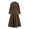 Women With Belt Solid Single Breasted Midi Dress Vintage Lapel Neck Long Sleeves Female Chic Lady Dresses