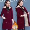Plus Velvet Thick Lamb Plush Jacket Women Autumn Winter Parkas Lace-Up Of Hooded Loose Long Embroid Trench Coat Female