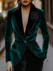 Green Velvet Blazer for Women Single Breasted 3D Rose Flower Female Blazer Jacket Slim Fit Office Lady Outerwear Coat