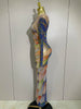 Sparkly Rhinestone Stretchy Mesh See Through Long Dress Women Birthday Party Performance Nightclub Stage Costume
