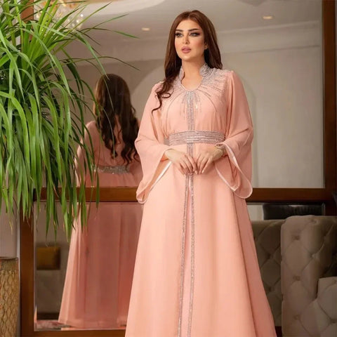 Abaya Diamonds Muslim Elegant Women Dresses Caftan Moroccan Dubai Kaftan Gown Evening Party Eid Long Maxi Dresses