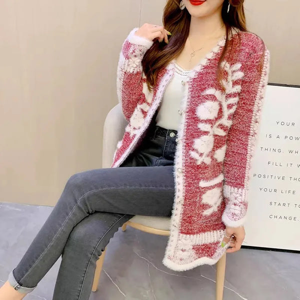 Winter Cardigan Sweater Women's Mid-length Buttons Sexy Slim Imitation mink cardigan Jacket Female Knitted Sweater Tops